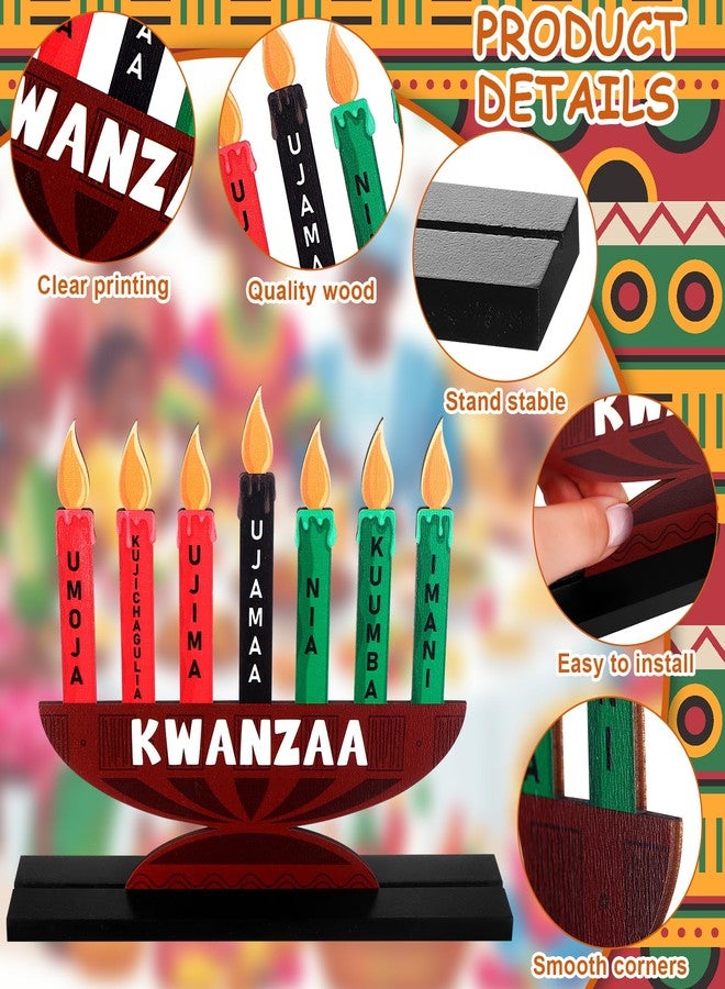 Shknldzsm 4Pcs Happy Kwanzaa Table Centerpiece Wooden Sign Table Topper Kwanzaa Kinara African Drum Fruit Table Signs Decorations for African Heritage Holiday Party Supplies - Image 3